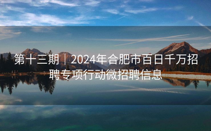 第十三期|2024年合肥市百日千万招聘专项行动微招聘信息 第十三期|2024年合肥市百日千万招聘专项行动微招聘信息