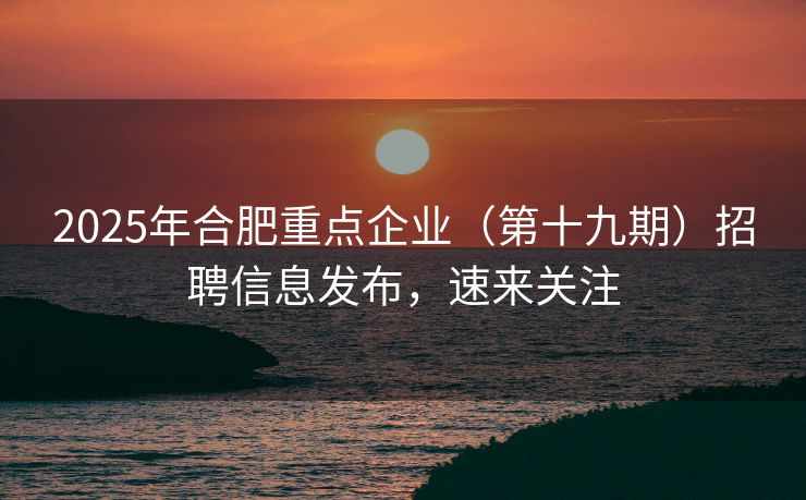 2025年合肥重点企业(第十九期)招聘信息发布,速来关注 2025年合肥重点企业(第十九期)招聘信息发布,速来关注